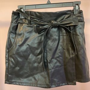 Black faux leather skort